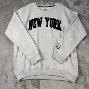 New York Popular Grey Marl Crewneck Sweatshirt Mens Large NYC Graphic Pullover